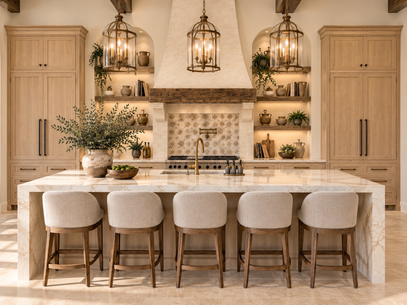 Residential interior painting — bright, freshly painted luxury kitchen with clean cabinets and trim